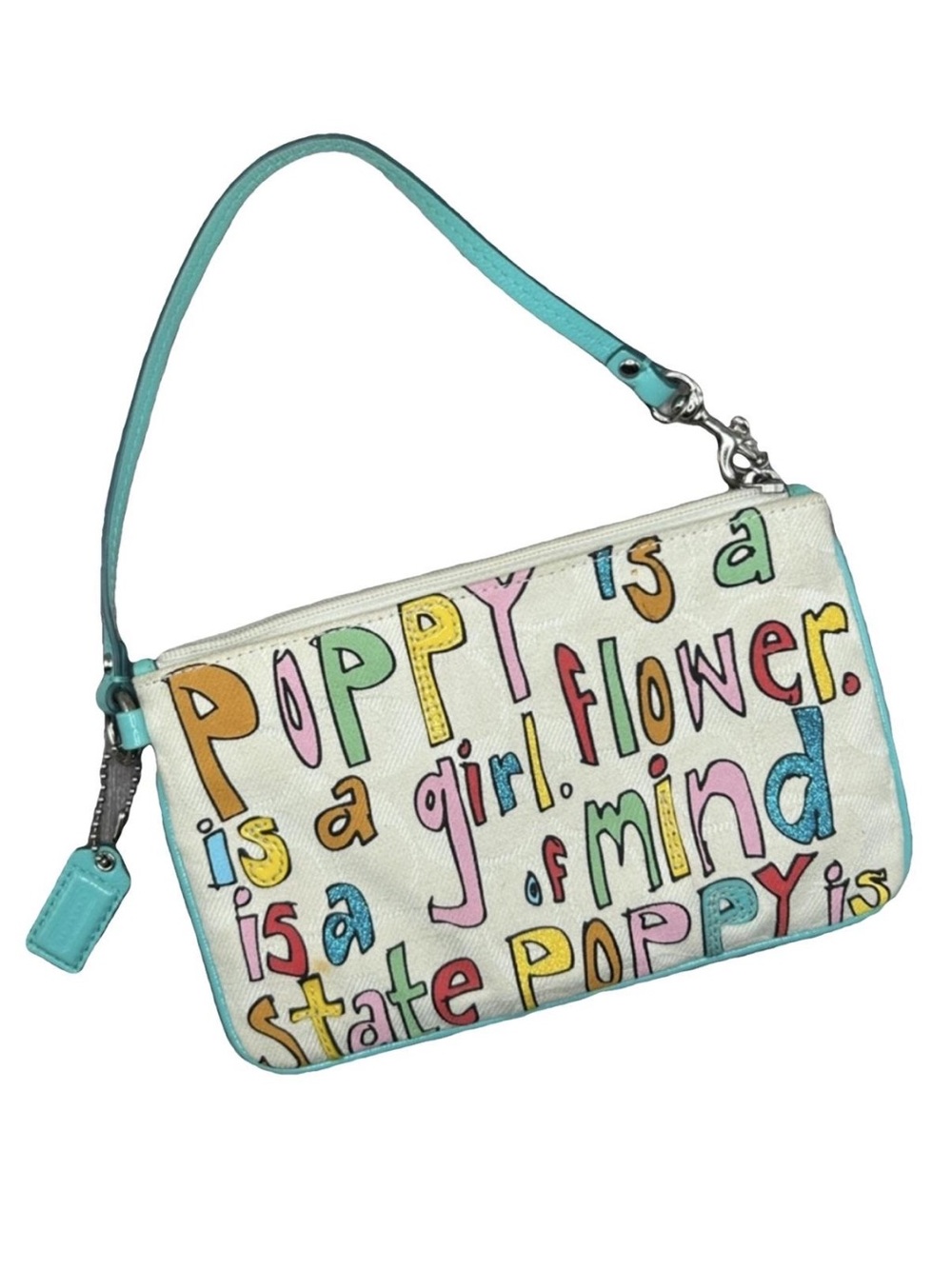 COACH RARE❣️POPPY LOVE Wristlet Graffiti Multicolor Glitter Accents VTG Y2K